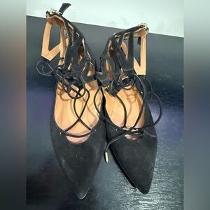 Aquazzura Black Lace-Up Flats